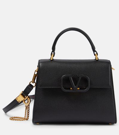 V Sling Small Leather Tote Bag in Black - Valentino Garavani | Mytheresa