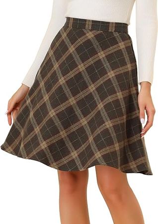 Allegra K Women's Plaids Vintage Tartan Elastic Waist Knee Length A-Line Skirt at Amazon Women’s Clothing store