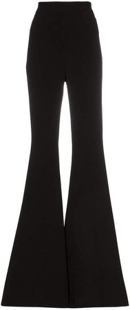 high-waisted flare silk crepe trousers
