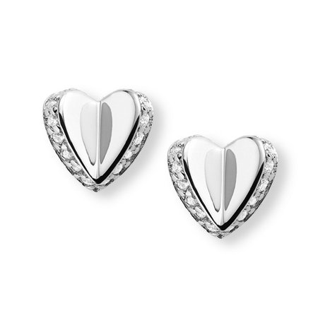 Sterling Silver Folded Heart Studs - Fossil