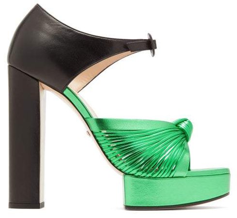 Crawford Knotted Metallic Leather Platform Sandals - Womens - Black Green