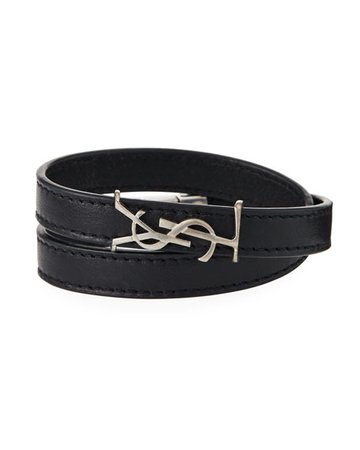 Saint Laurent Leather Double-Wrap YSL Bracelet, Size S & M | Neiman Marcus