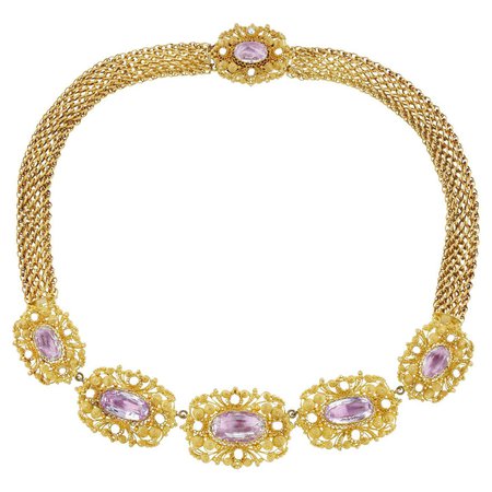 Regency Pink Topaz Cannetille Necklace For Sale at 1stDibs