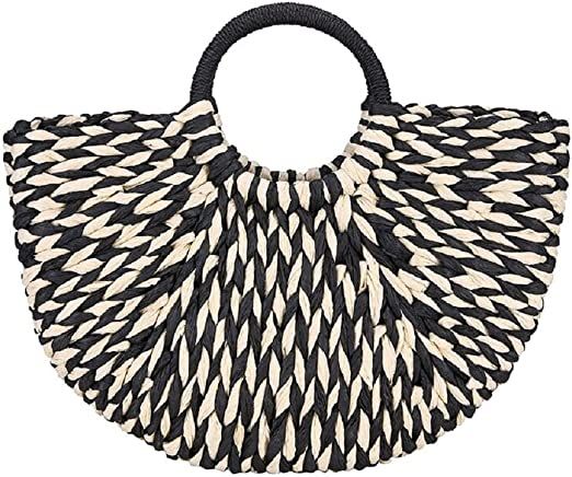 Amazon.com: casual rattan half moon women handbags designer summer beach straw bags wicker woven large tote ladies travel purses bali bag (black white) : Clothing, Shoes & Jewelry