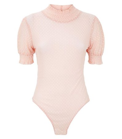 Pale Pink Spot Mesh Puff Sleeve Bodysuit | New Look