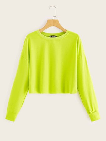 Drop Shoulder Neon Green Crop Sweatshirt | ROMWE