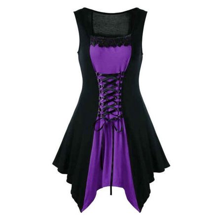 Lallc - Women Punk Gothic Sleeveless Lace Up Corset Retro Party Cosplay Mini Dress Plus Size - Walmart.com - Walmart.com