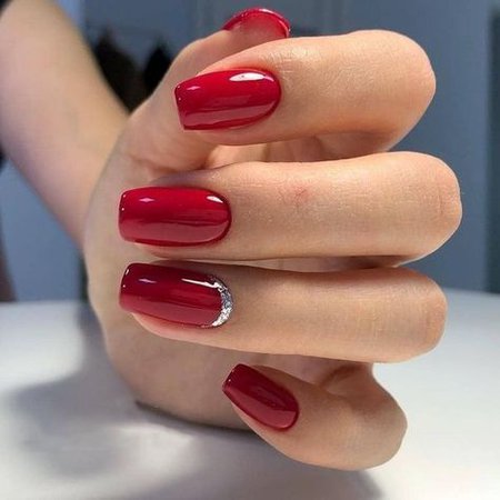 Red w/ Silver Glitter Nails