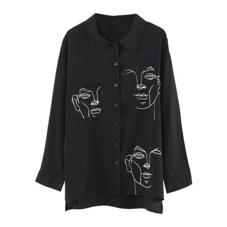 Retro Sketching Face Shirt in 2020 | Blouses for women, Long sleeve shirts, Vintage tops