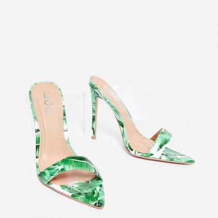 Dream Pointed Perspex Mule In Green Patent