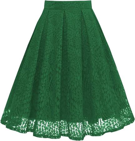 Girstunm Women High Waist Pleated A-Line Knee Length Lace Pockets Skirt Green 3XL at Amazon Women’s Clothing store