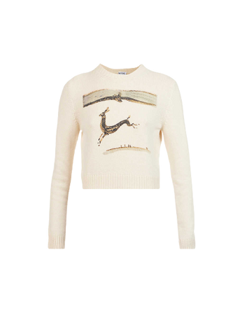 LOEWE - Cropped graphic-print wool-knitted jumper