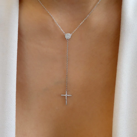 Silver cross “Y” necklace