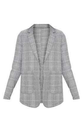 Tall Grey Checked Satin Stripe Blazer | Tall | PrettyLittleThing USA