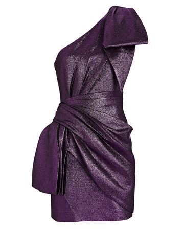 Ronny Kobo Brit One-Shoulder Lamé Mini Dress in purple | INTERMIX®