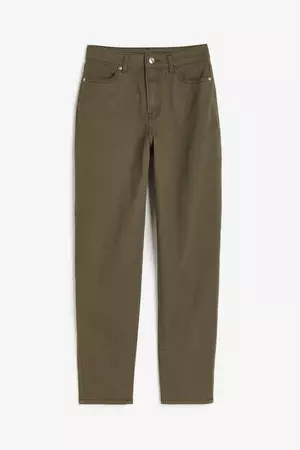 Mom Loose Fit Twill Pants - Dark khaki green - Ladies | H&M US