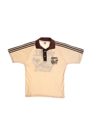 70s beige brown graphic polo shirt