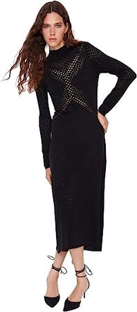 Trendyol Women Midi Shift Regular Fit Knitwear Dress Black at Amazon Women’s Clothing store