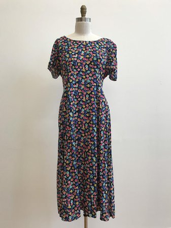 Vintage Teacher Dress / 90s Midi Dress / Floral 90s Dress / | Etsy