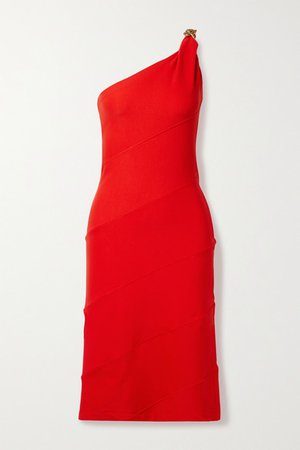 One-shoulder Chain-embellished Stretch-jersey Dress - Red