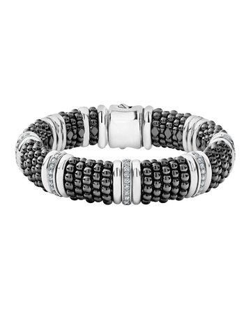 Lagos Black Caviar Silver Diamond Link Bracelet