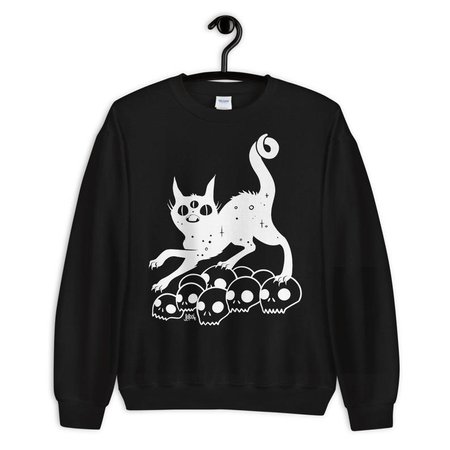 Magic Cat On Skulls Sweatshirt Black Gothic Witchy Sweater | Etsy