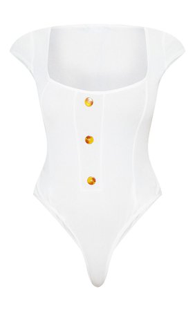 Petite White Button Front Short Sleeve Bodysuit | PrettyLittleThing