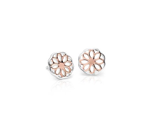 Floral Stud Earrings in Rose Gold and Sterling Silver | Blue Nile