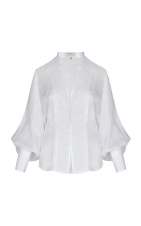 Rocas Del Mar Puff-Sleeve Linen Blouse By Andres Otalora