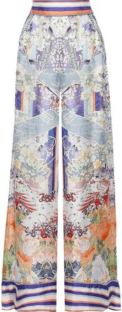 Crystal-embellished Printed Silk-jacquard Wide-leg Pants