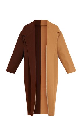 Camel Two Tone Drop Shoulder Oversized Coat - Trench Coats - Coats & Jackets - Women's Clothing | PrettyLittleThing USA