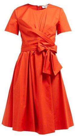 Quinn Tie Waist Stretch Cotton Poplin Dress - Womens - Orange
