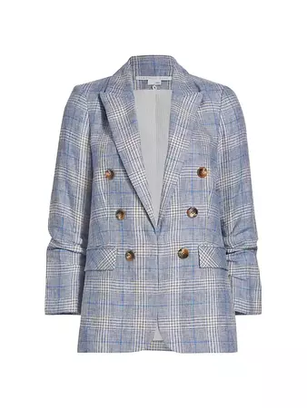 Shop Veronica Beard Beacon Dickey Plaid Linen Jacket | Saks Fifth Avenue