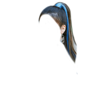 Dark Brown Hair BLACK PNG Ponytail Blue Streaks