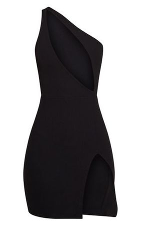 Black One Shoulder Extreme Split Detail Bodycon Dress | PrettyLittleThing