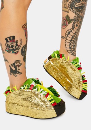 Current Mood Taco Sneakers - Gold Glitter Multi | Dolls Kill