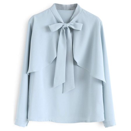 Crush on Casual Bowknot Cape Sleeves Top in Blue - Google Search
