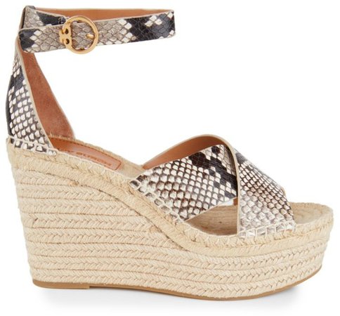 Shelby Snakeskin-Embossed Leather Espadrille Wedge Sandals