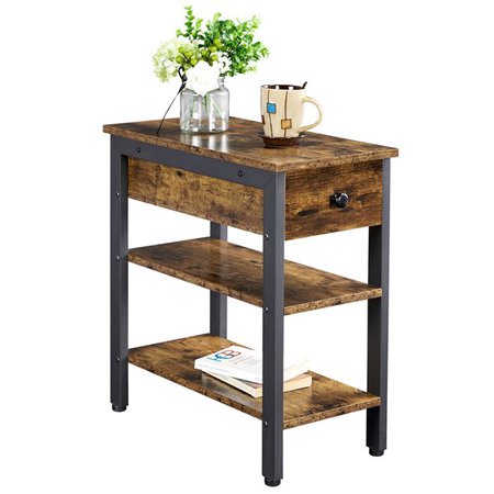 Yaheetech Industrial 3 Tier Nightstand Side Table with 1 Drawer and 2 Shelves Wooden Sofa Table for Living Room Home, Sturdy, Rustic Brown - Walmart.com