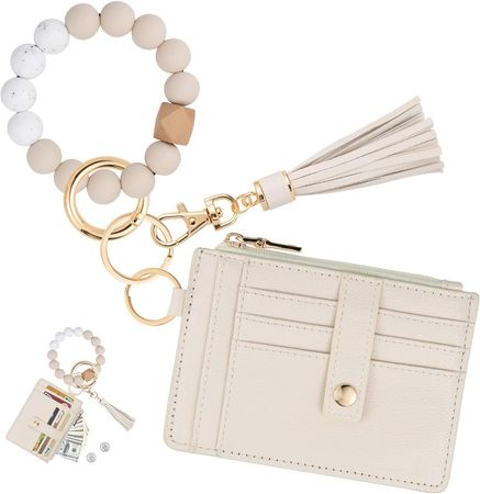 Amazon.com: KNGITRYI Wallet Keychain Wristlet for Women,Slim RFID Credit Card Holder Purse Tassel Keychain Bangle Key Ring for Men Women (RFID-Beige, RFID) : Clothing, Shoes & Jewelry