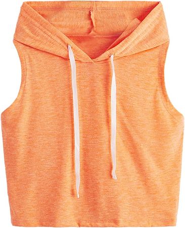 SweatyRocks Women's Summer Sleeveless Hooded Crop Tank Top T-Shirt Orange Blue Large at Amazon Women’s Clothing store