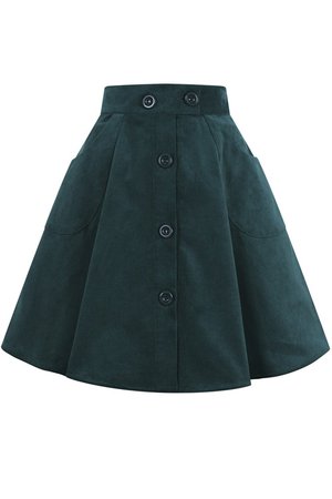 Wonder Years Green Corduroy Mini Skirt by Hell Bunny