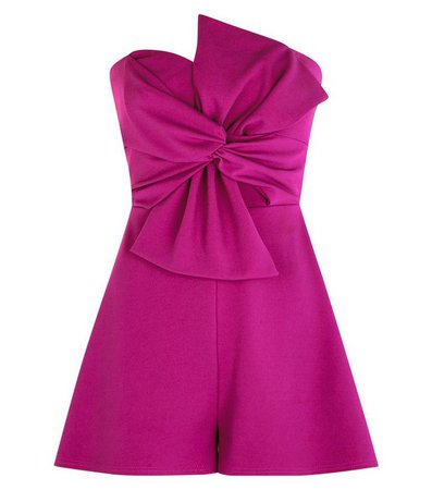 Purple Bow Front Strapless Playsuit | New Look