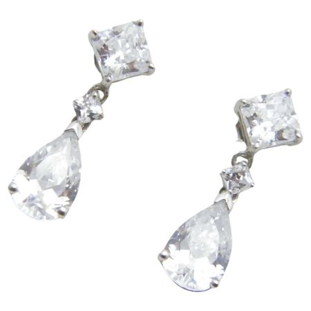 Vintage 9ct White Gold Diamond Paste Drop Dangle Earrings 375 Purity Large Heavy For Sale at 1stDibs