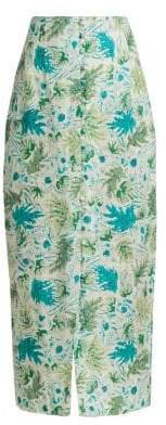 Women's Hera Linen Floral Midi Skirt - Azure Multi - Size XS