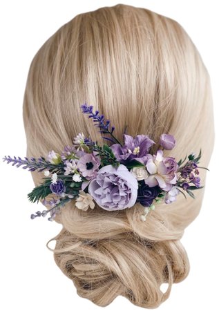 Purple Flower Comb and Blond Hair
