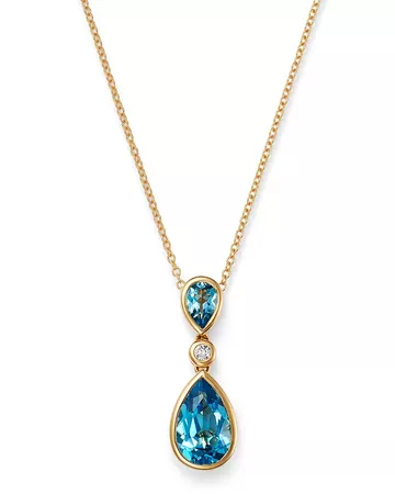 Bloomingdale's Blue Topaz & Diamond Teardrop Drop Pendant Necklace in 14K Yellow Gold, 18" - 100% Exclusive | Bloomingdale's