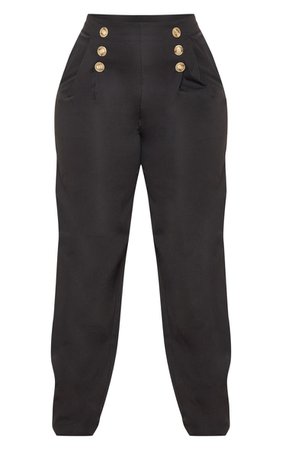 Plus Black Button Front Pleat Pants | PrettyLittleThing USA