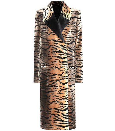 Tiger jacquard virgin wool coat