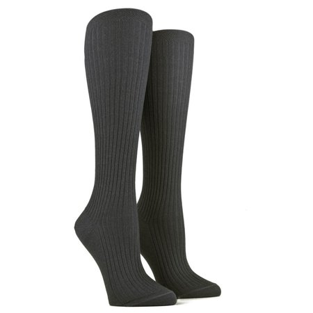 Ribbed knee high socks in Merino Wool and soft cotton - Dark grey